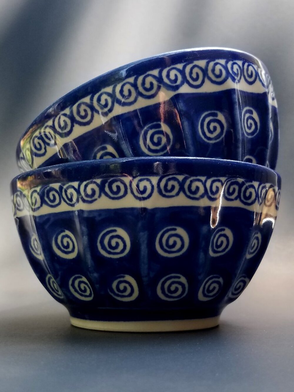 Set of 2 Polish Pottery Bowls Boleslawiec Cobalt Swirl Pattern Cereal Ice